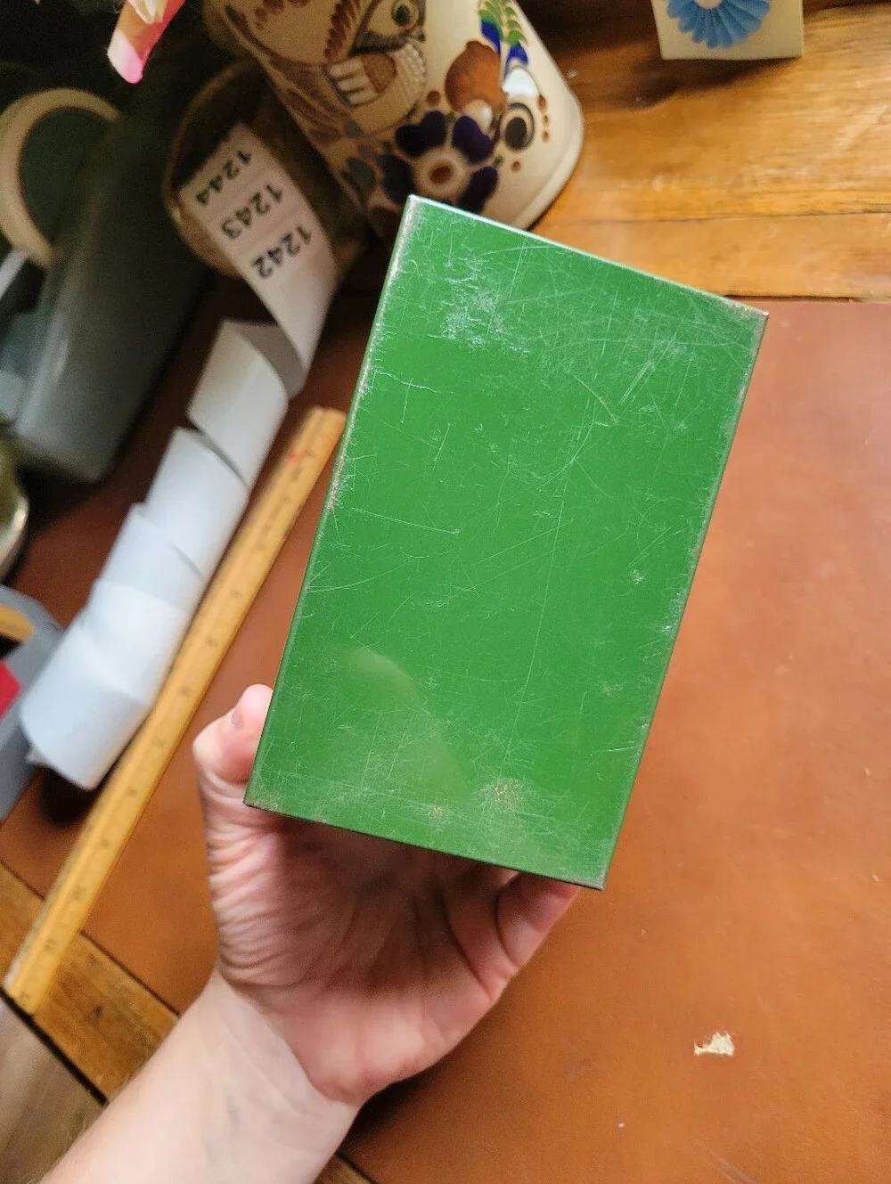 Vintage Mid-Century Green Metal Index Card / Recipe Box